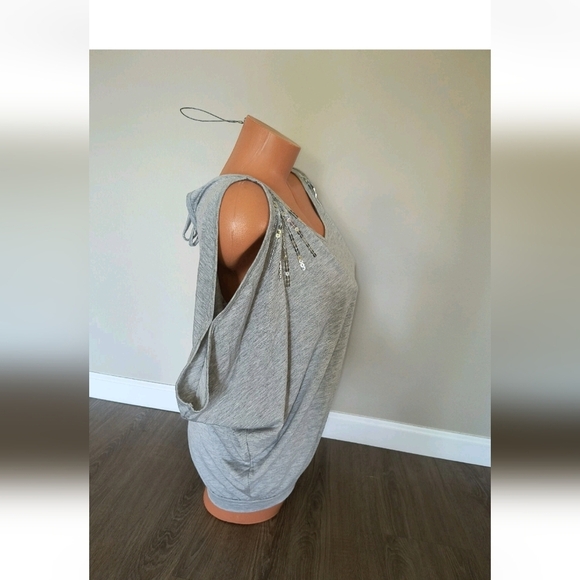 Lascana for Venus Cold Shoulder Sequin Keyhole Dolman SS Top Gray Size XS - Picture 6 of 8